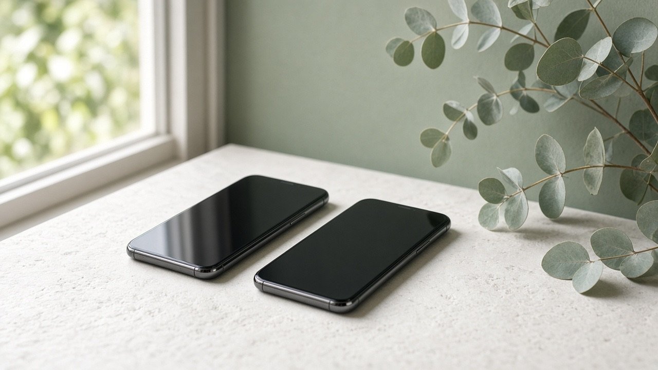Two phones on a bright windowsill, the kind of pair used for an iOS and Android check.